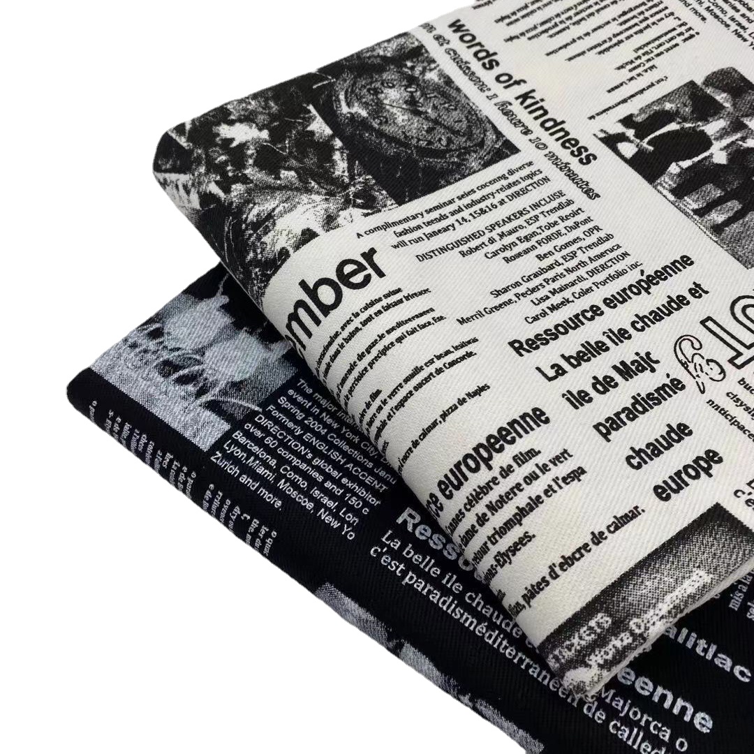 3D Printing On Fabric - Vintage retro preto branco jornal graffiti