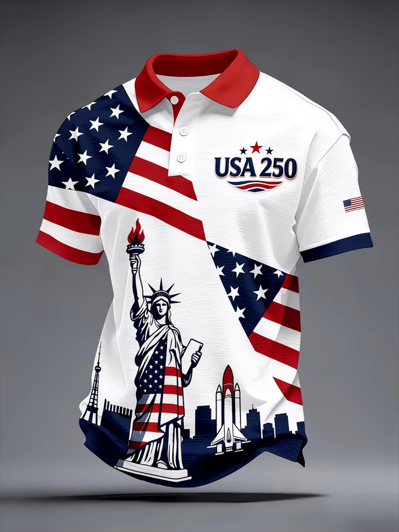 3D Printing Usa - Camisa Polo Masculina com Estampa 3D